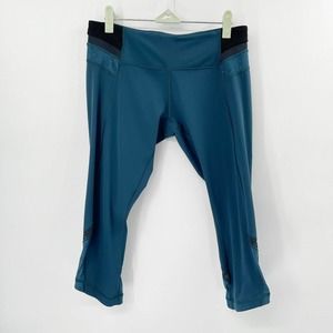 Lululemon Just Breathe Cropped Leggings Teal Size 8 Mesh Trim Yoga Athletic Dots